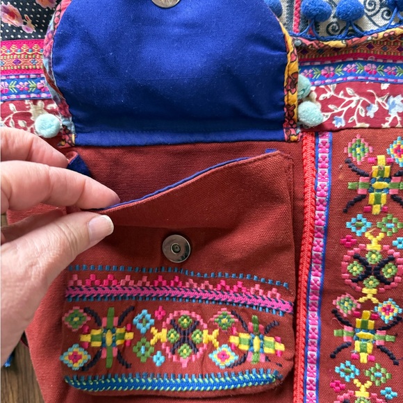 ECOTÉ (for Urban Outfitters) Patchwork Hobo Hippie Embroidered Pompom backpack - Picture 4 of 7